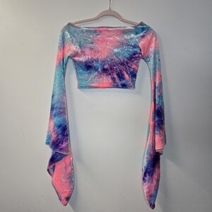 Cotton Candy Velvet Tye Dye Raver Bell Sleeve Top!